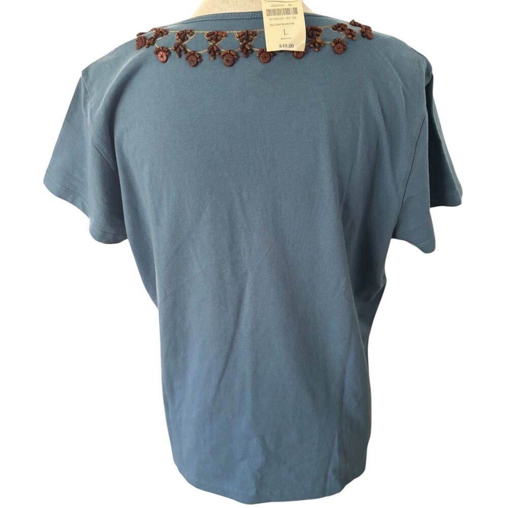 Y2K Coldwater Creek Beaded Teal Top short Sleeve size L t shirt NWT - Picture 5 of 8
